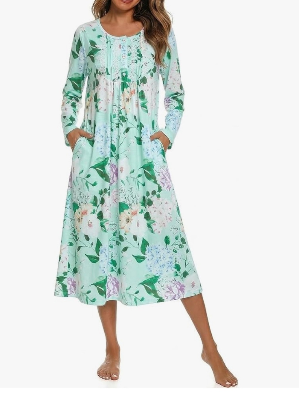 Yozly Floral Long Sleeve nightgown-Sz Large-new
